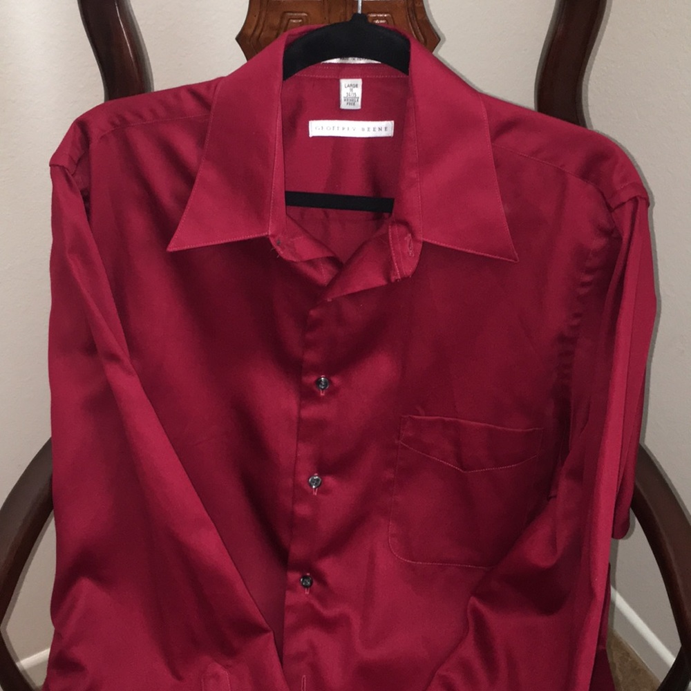Geoffrey Beene wine color dress shirt.
